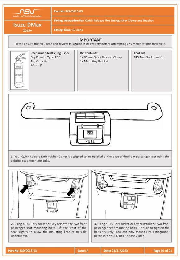 2019+ DMAX Extinguisher Bracket