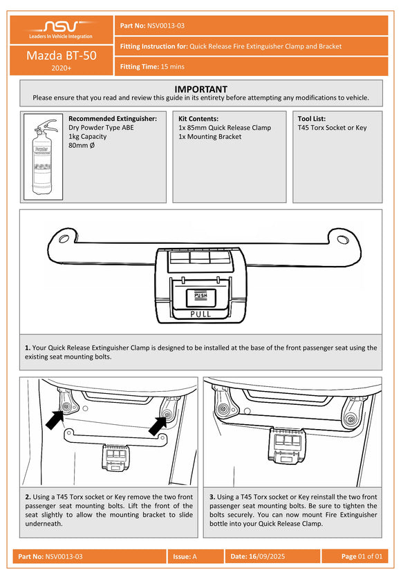 2020+ BT50 Extinguisher Bracket